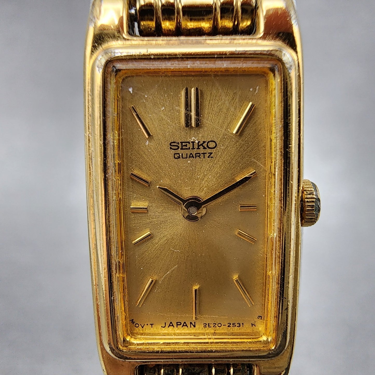 Seiko Tank Watch Women 13mm Champagne Dial Gold Tone 2e207021 New Battery ABC121