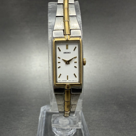 Seiko Tank Watch Women 13mm White Dial two Tone Rectangle 2e20-7479 New Batt OP90