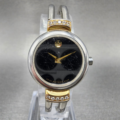 Movado Harmony Watch Women 23mm Black Dial Two Tone Diamond Bezel New Battery0