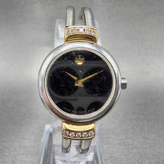 Movado Harmony Watch Women 23mm Black Dial Two Tone Diamond Bezel New Battery0