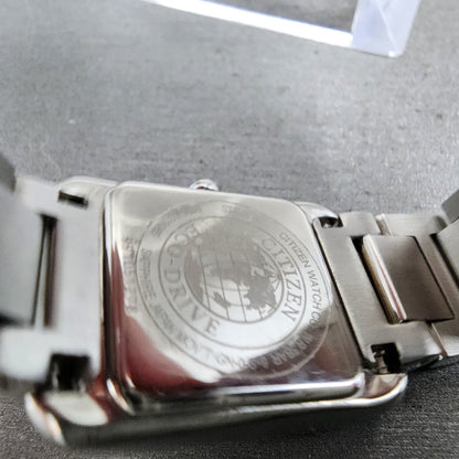 Citizen EcoDrive Tank Watch Women 22mm MOP Dial Silver Tone Rectangle Runs9