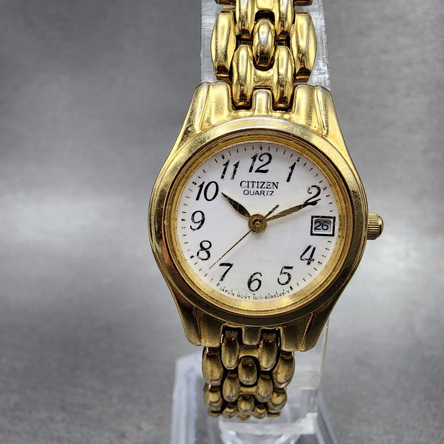 Citizen Watch Women 23mm White Dial Gold Tone Date Round 1012S066612 New Batt0