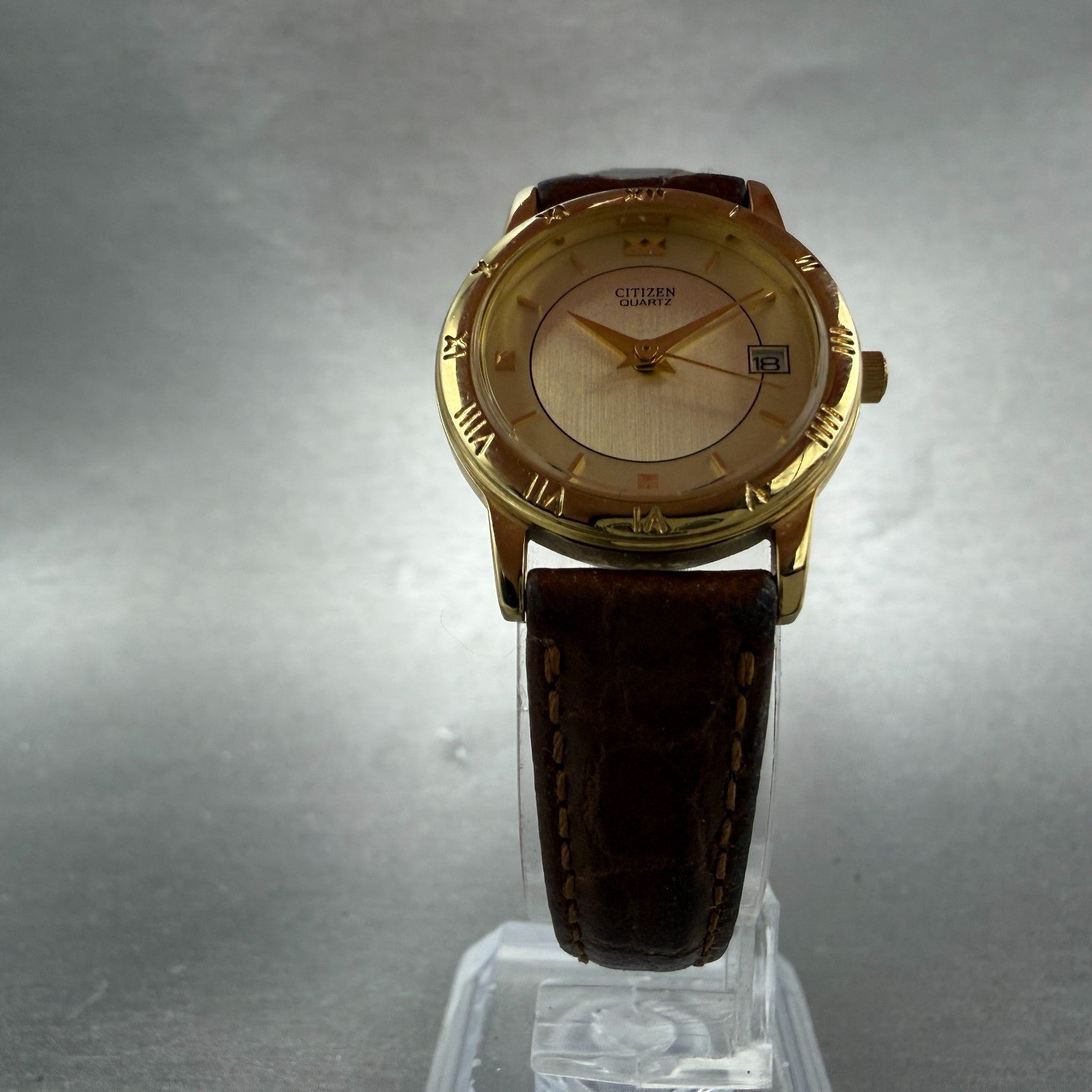 Citizen Watch Women 24mm Champagne Dial Gold Tone Date 1012-K13131 New Battery 55