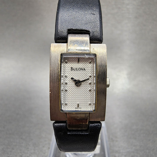 Bulova Tank Watch Women 16mm White Dial Silver Tone Rectangle 96L43 New Battery0