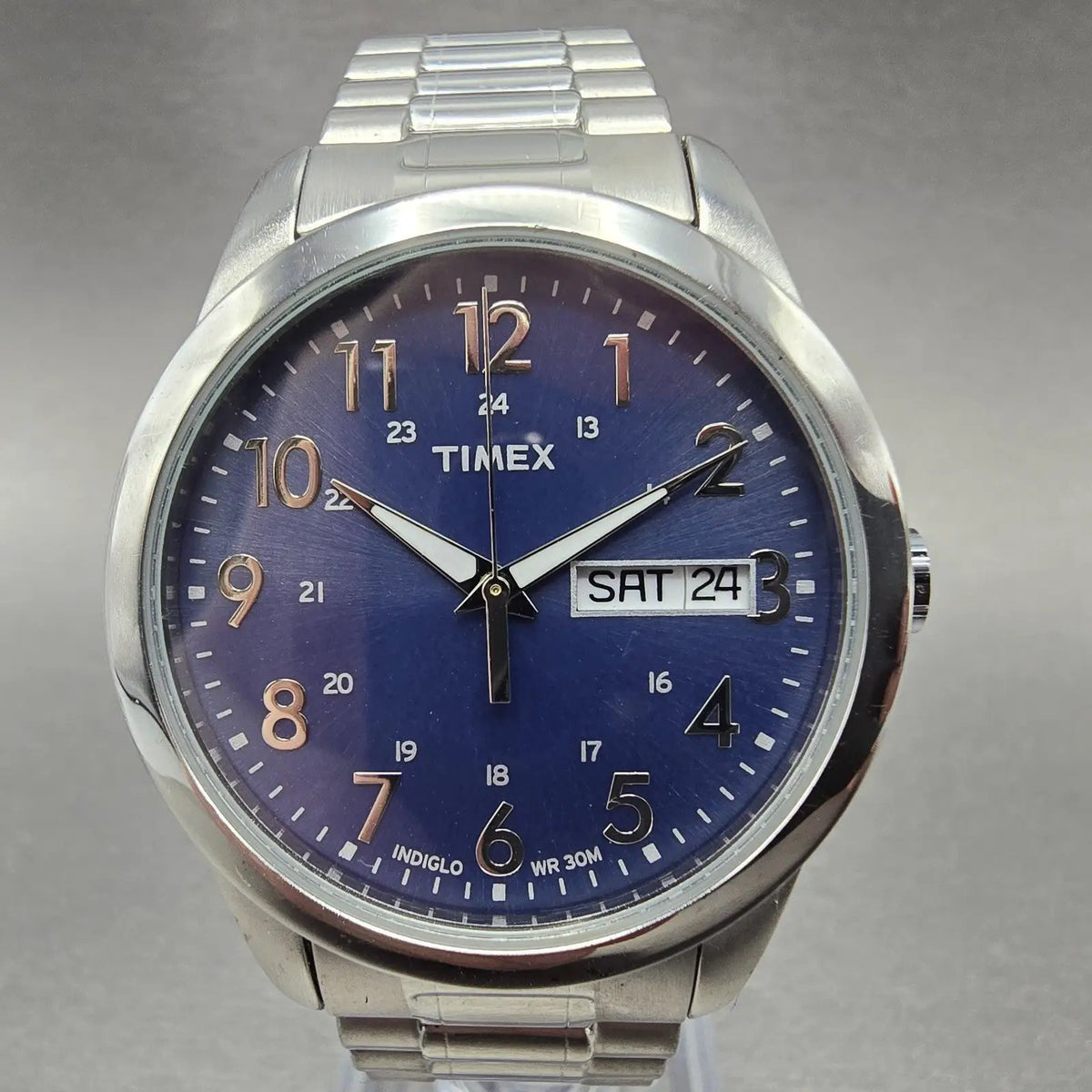 Timex South Street Watch Men 36mm Blue Dial Silver Tone Daydate T2M933 New Battj0