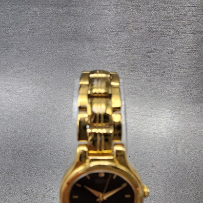 Seiko Watch Women 21mm Black Dial Gold Tone Round V4011111 New Battery4