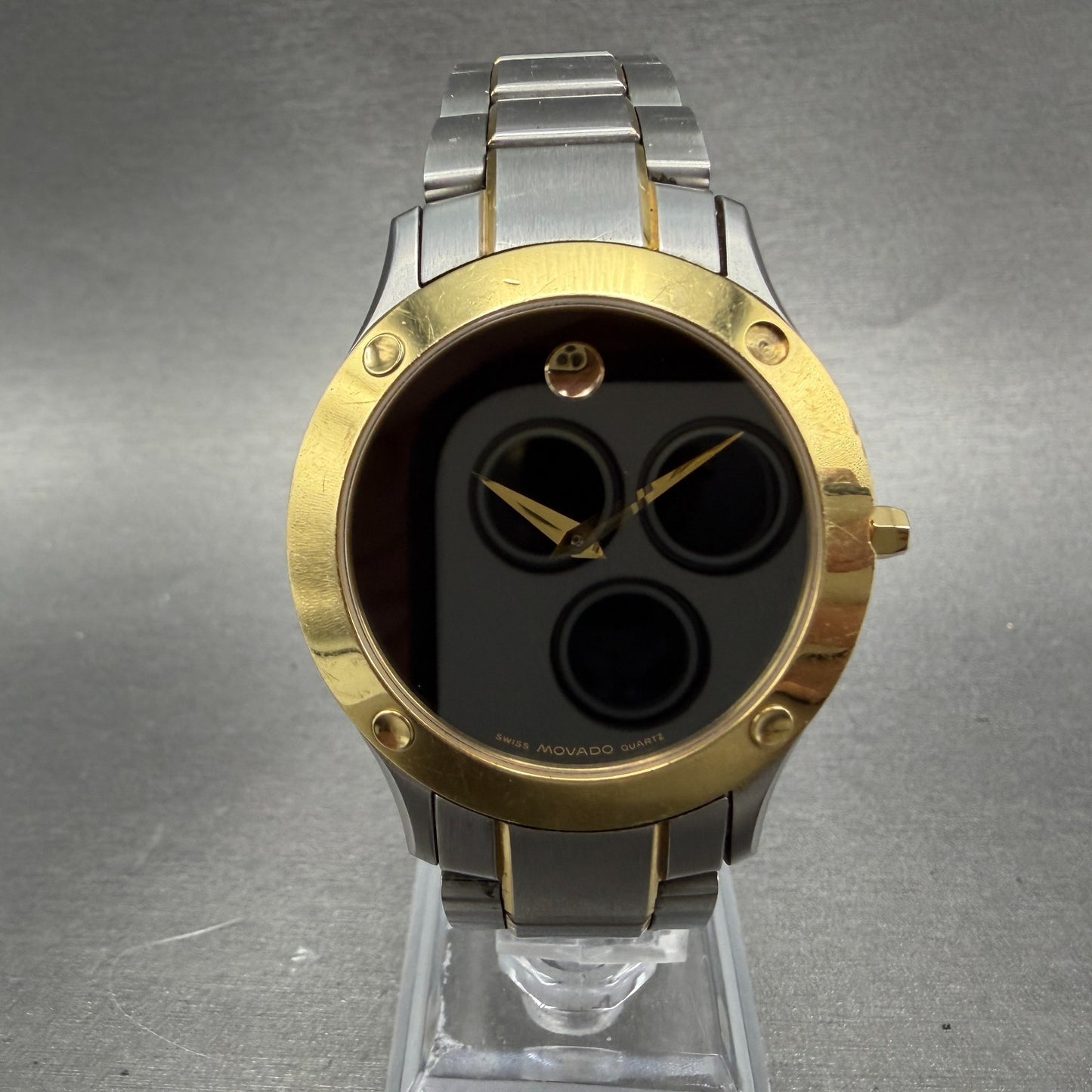 Movado Museum watch Men 35mm Black Dial Two Tone Round 85-G1-885 New Battery0