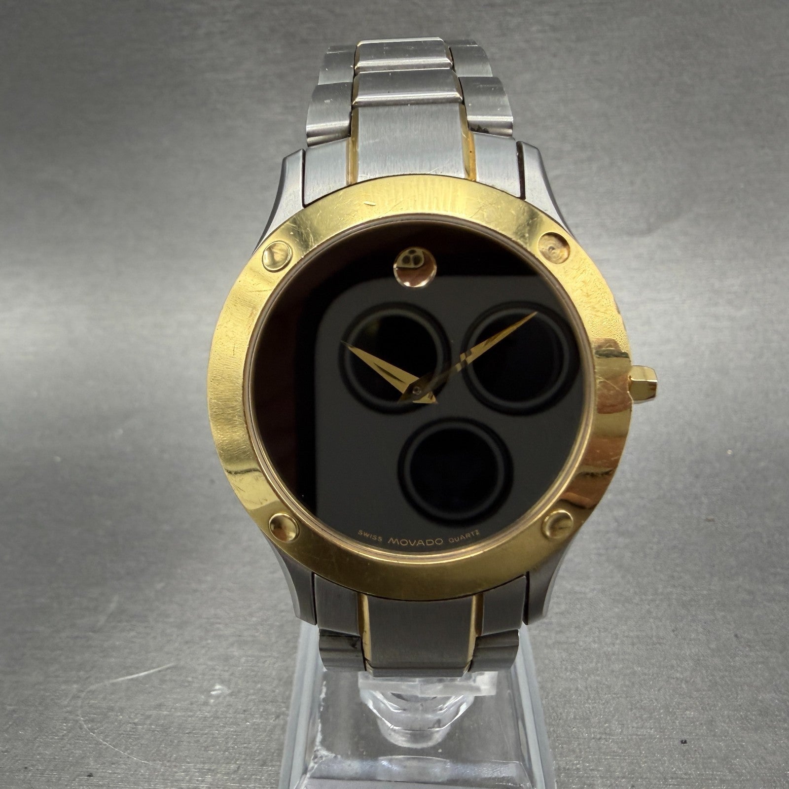 Movado Museum watch Men 35mm Black Dial Two Tone Round 85-G1-885 New Battery0