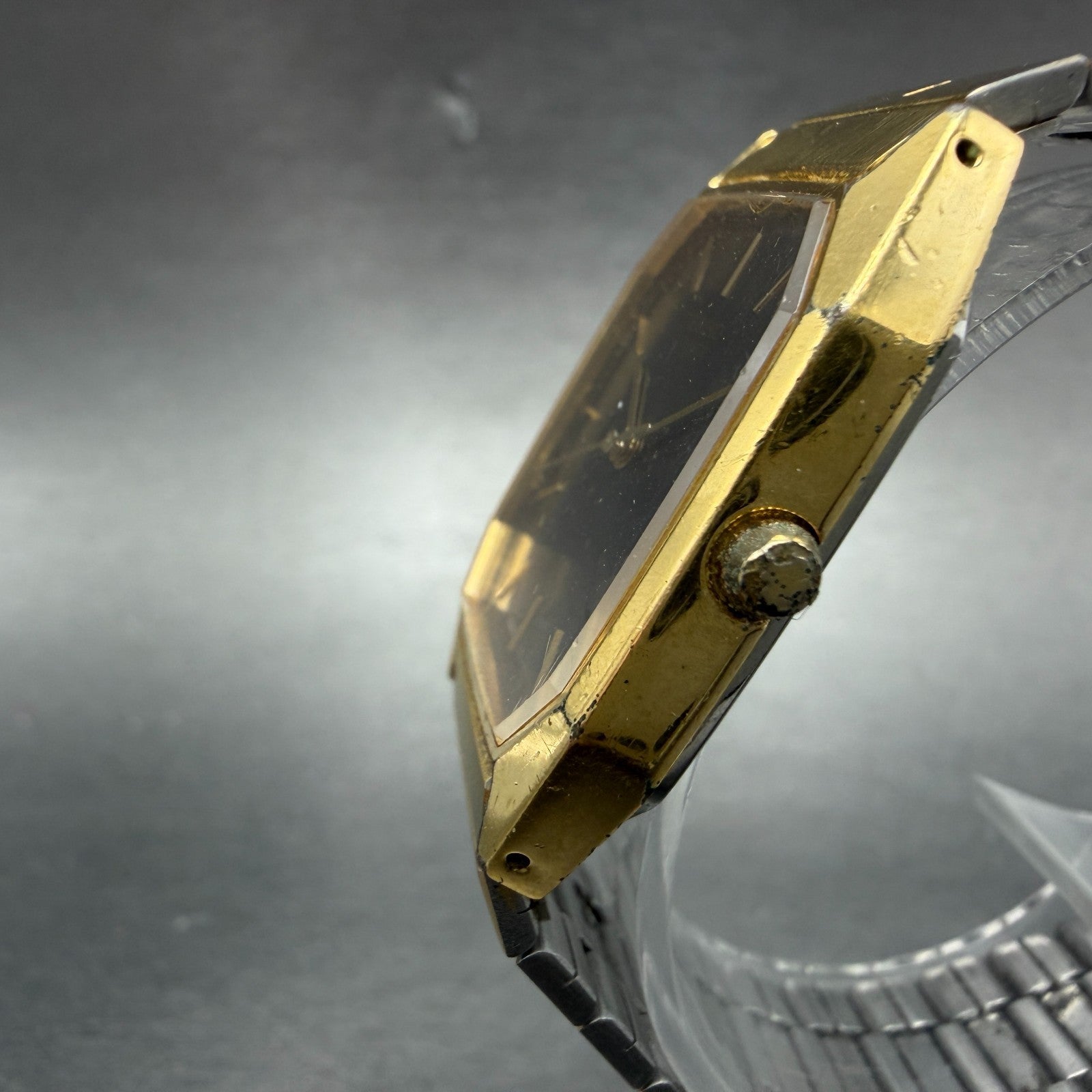 Seiko Watch Men 26mm Black Dial Gold Tone Date Octagon 6532-5310 New Battery HJ72