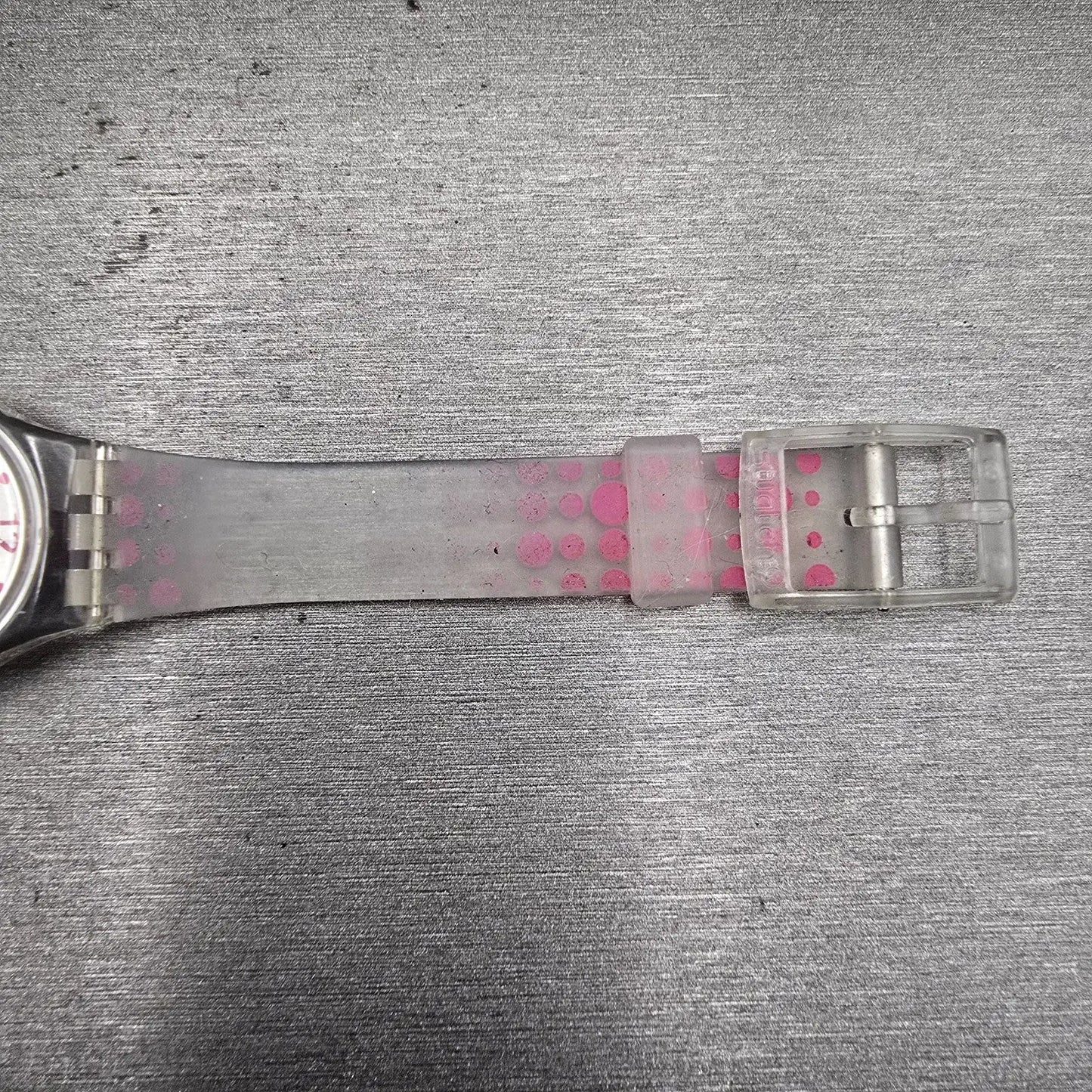 Swatch PINK SPOTS Watch Women Silver Dial Clear Case Round LK316 New Battery12