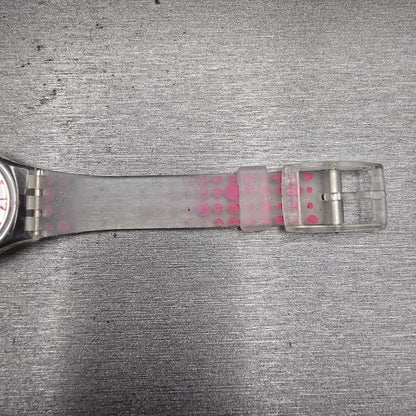 Swatch PINK SPOTS Watch Women Silver Dial Clear Case Round LK316 New Battery12