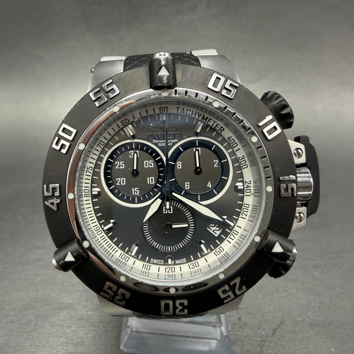 Invicta Reserve Sub Aqua Chrono Watch Men 50mm Black Dial Steel Date 15955 Works0