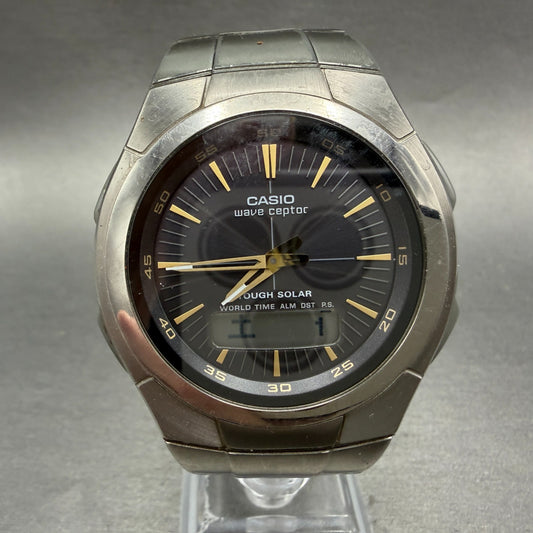 Casio Wave Ceptor WVH-100TJ Watch Men 42mm Gray Dial Analog Digital Titanium0