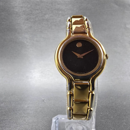 Movado Museum Watch Women 25mm Black Dial Gold Tone Round 88.25.823 New Battery5