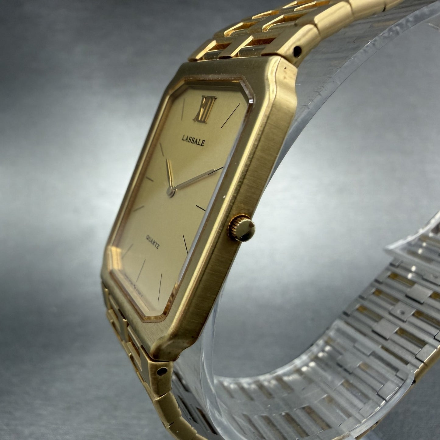 Seiko Lassale Tank Watch Men 25mm Champagne Dial Gold Tone 2F50-5669 New Battery2
