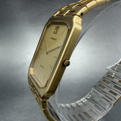 Seiko Lassale Tank Watch Men 25mm Champagne Dial Gold Tone 2F50-5669 New Battery2
