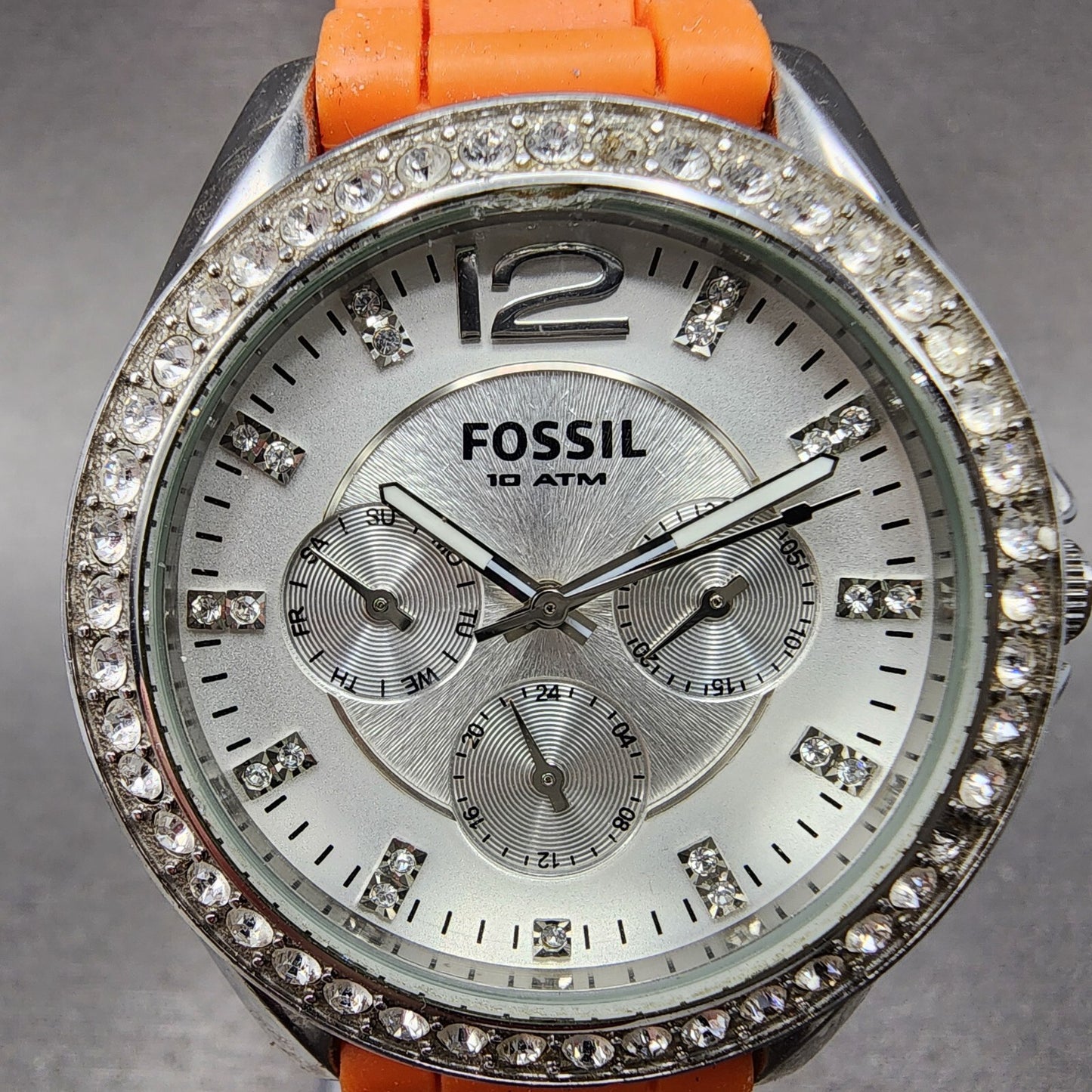 Fossil Riley Watch Women 39mm Silver Dial Stainless Steel Daydate Round New Batt1