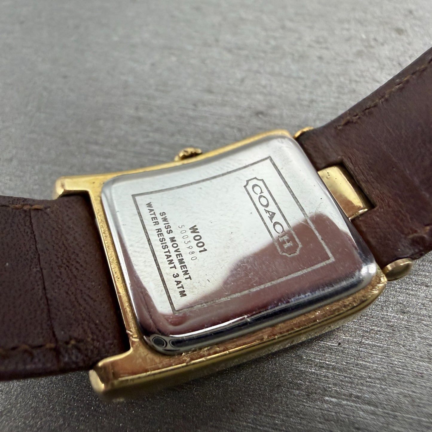 Coach Watch Women 21mm Silver Dial Gold Tone Rectangle W001 PARTS Vintage10