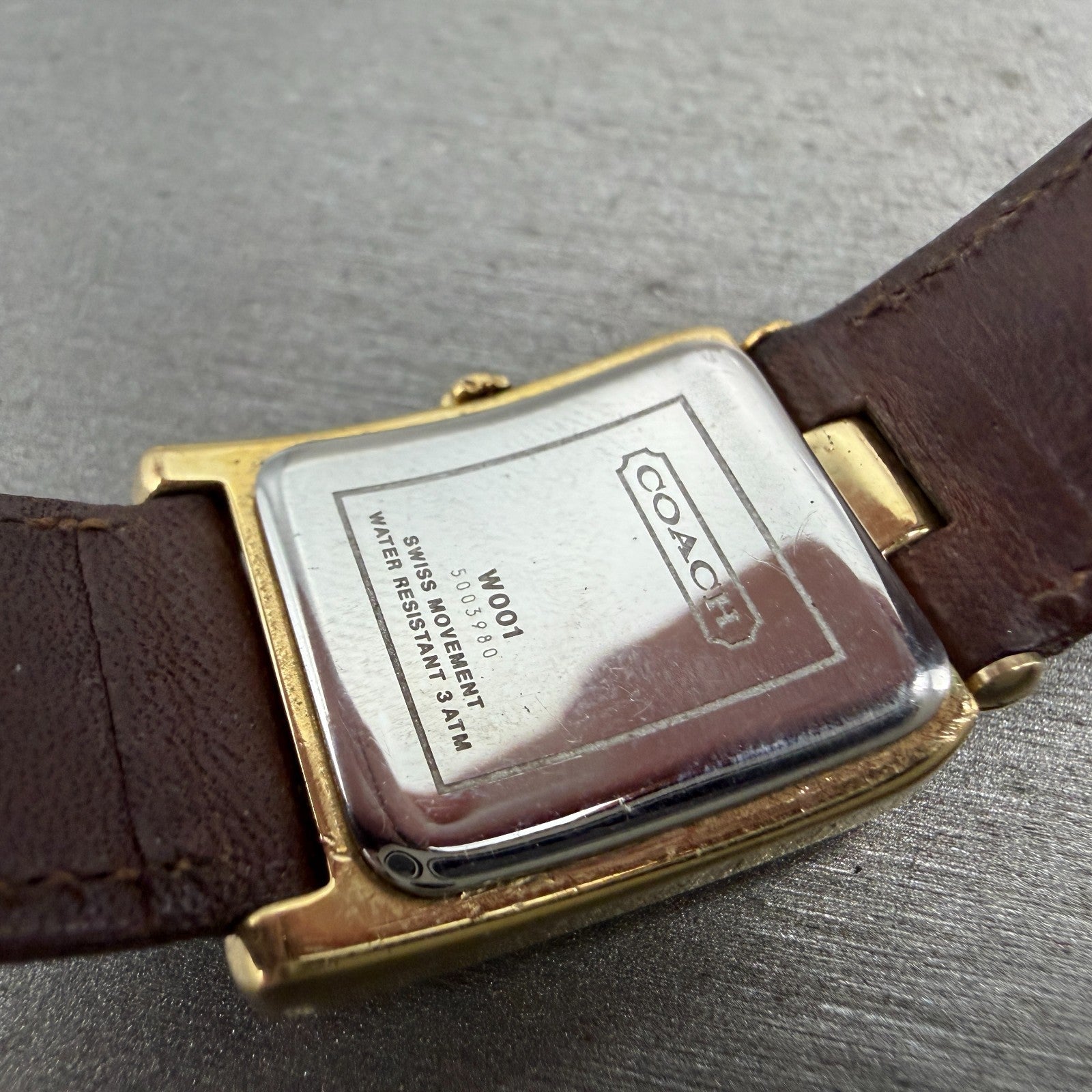 Coach Watch Women 21mm Silver Dial Gold Tone Rectangle W001 PARTS Vintage10
