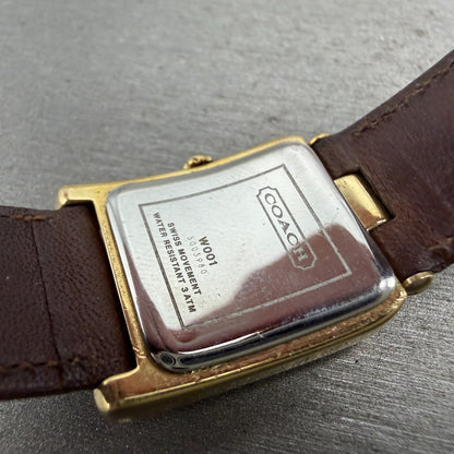 Coach Watch Women 21mm Silver Dial Gold Tone Rectangle W001 PARTS Vintage10