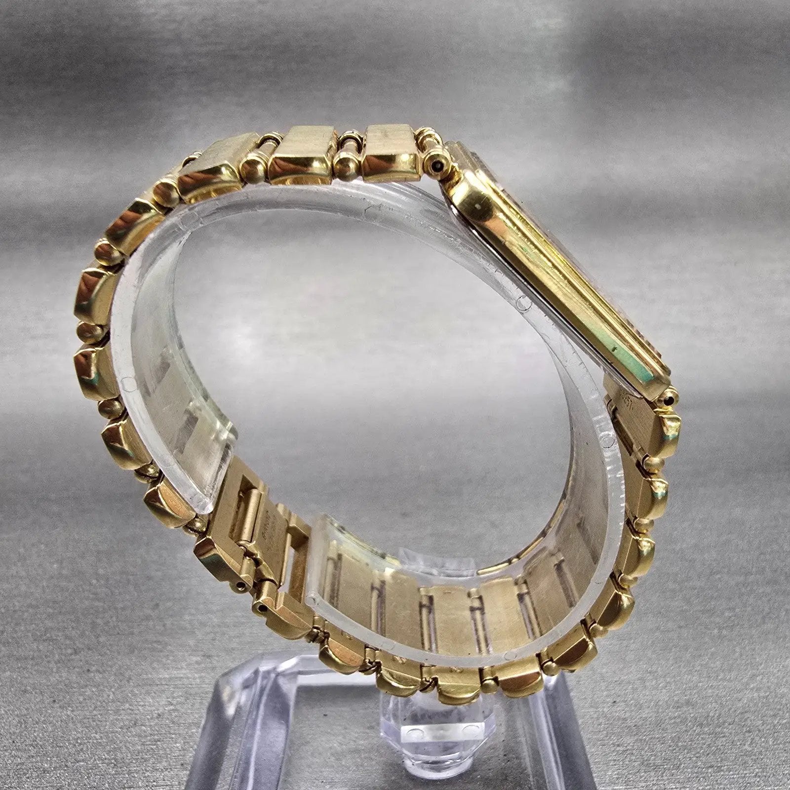 Seiko Watch Men 23mm Gold Dial Gold Tone Rectangle 7320-5889 New Battery VTG8