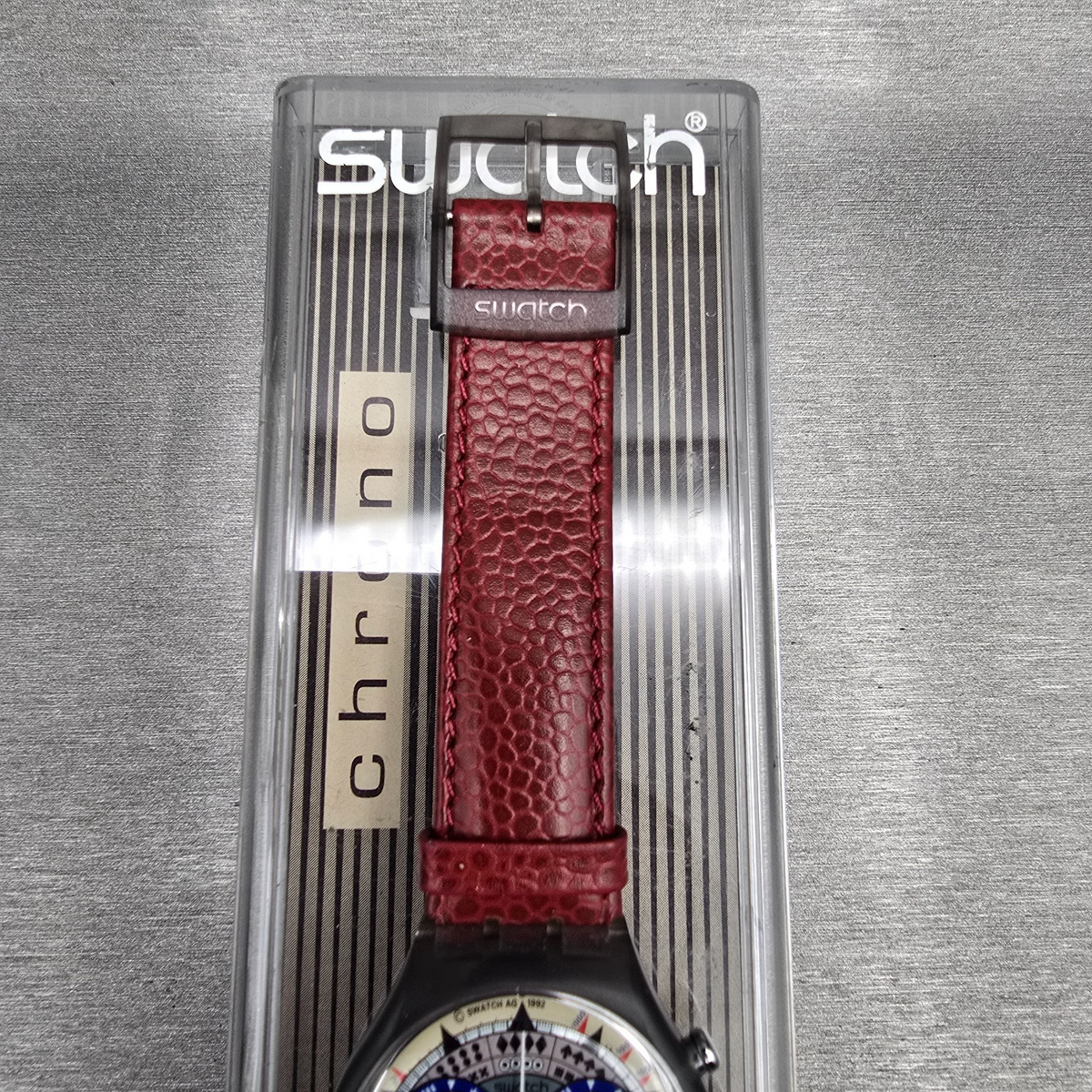 Swatch Chrono Atz Eco Watch Men 37mm Blue Dial Gray Case SCM401 New Battery NOS4