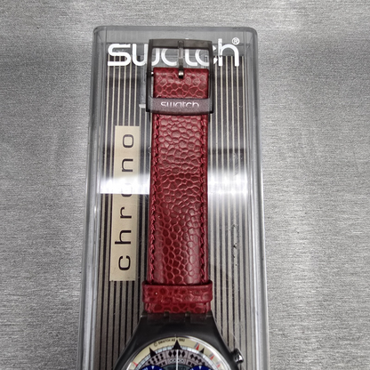 Swatch Chrono Atz Eco Watch Men 37mm Blue Dial Gray Case SCM401 New Battery NOS4