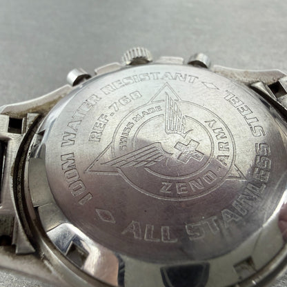 Zeno Army Chronograph Dive Watch Men 44mm White Dial Steel Date Round READ!!!!!!9