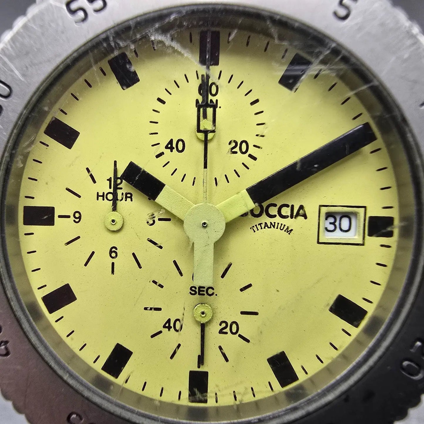 Boccia Titanium Chronograph Watch Men 37mm Yellow Dial Titanium Date READ NewBat1