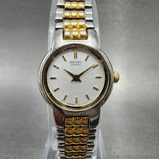 Seiko Watch Women 20mm White Dial Two Tone Round 1N00-1A49 New Battery