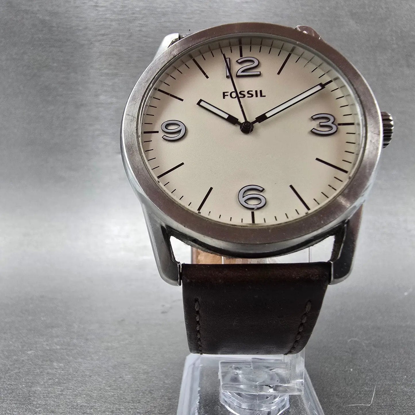 Fossil Watch Men 42mm White Dial Silver Tone Round BQ2303 New Battery5
