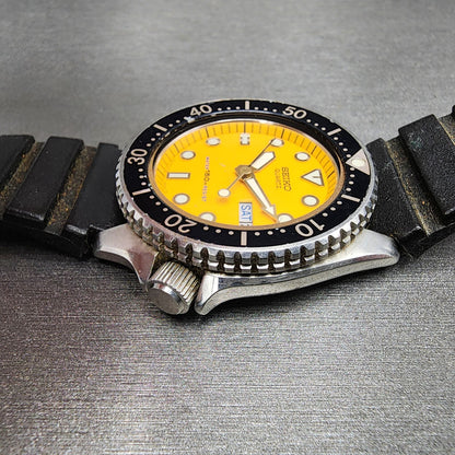 Seiko Diver Watch Men 38mm Orange Dial Silver Tone Daydate 6458-600a New Battery