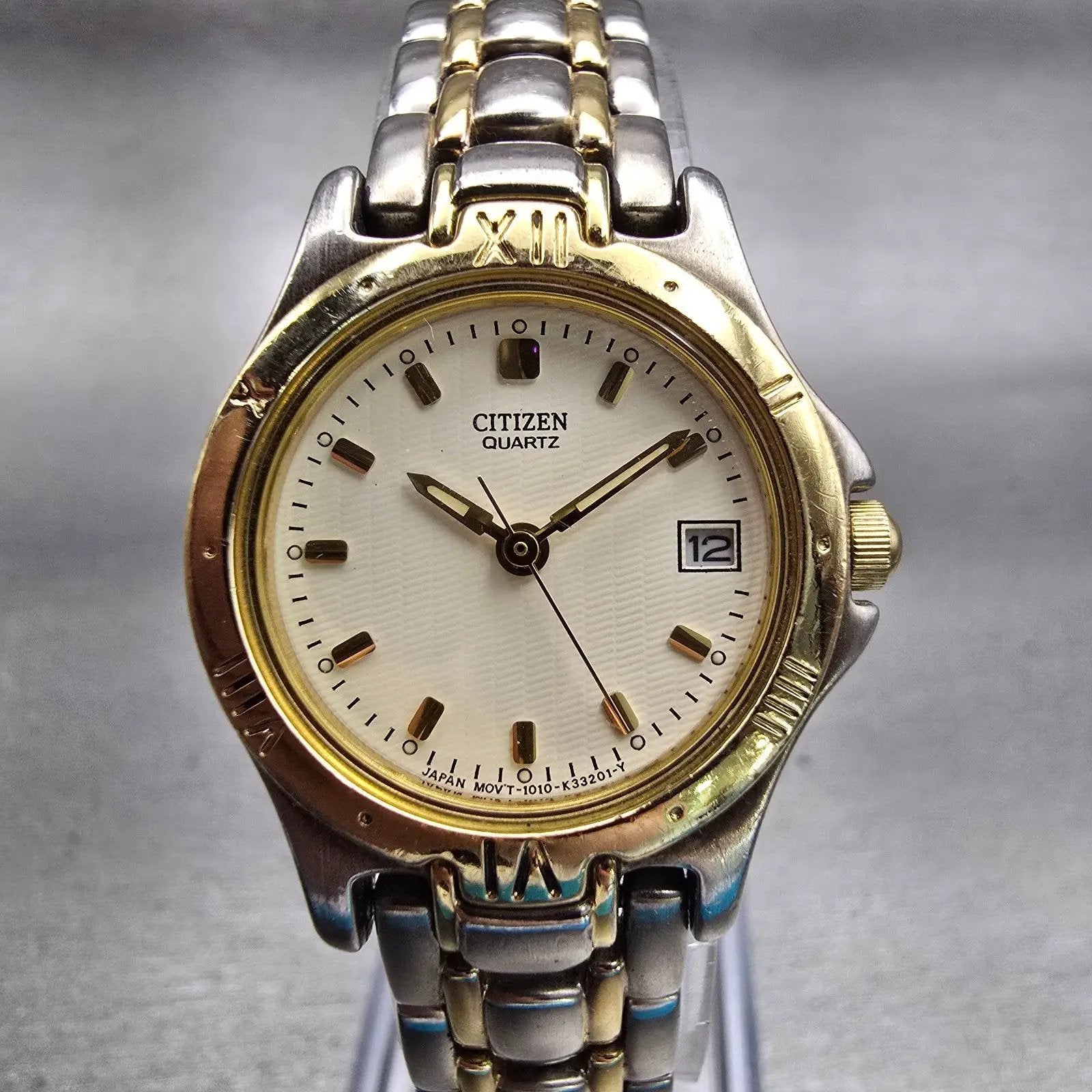 Citizen Watch Women 24mm Ivory Dial Two Tone Date Round 1010-K09931 New Battery0