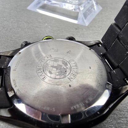 Citizen Eco-Drive Chronograph Watch Men 41mm Black Dial Black & Green Tone Runs9