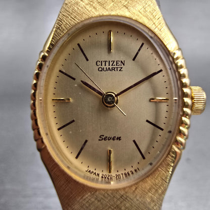 Citizen Watch Women 18mm Champagne Dial Gold Tone Oval 2030-205308 New Battery1