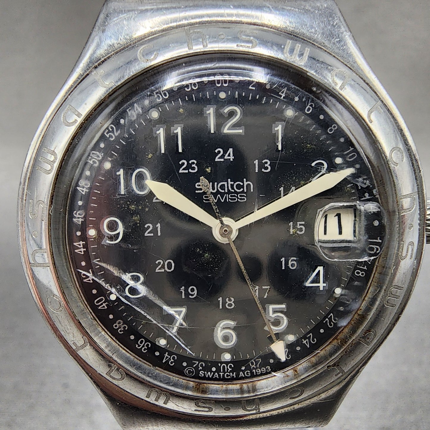 Swatch Irony Happy Joe Watch Men 37mm Gray Dial Steel Date Round New Battery NG11