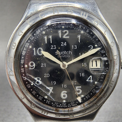 Swatch Irony Happy Joe Watch Men 37mm Gray Dial Steel Date Round New Battery NG11