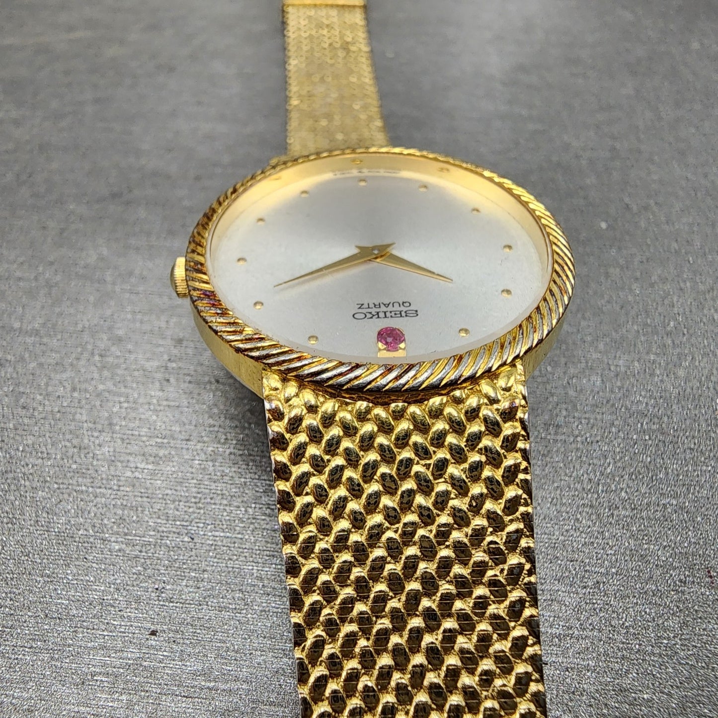 Seiko Watch Men 32mm White Dial Gold Tone Mesh Band READ!! 74307010 New Battery4