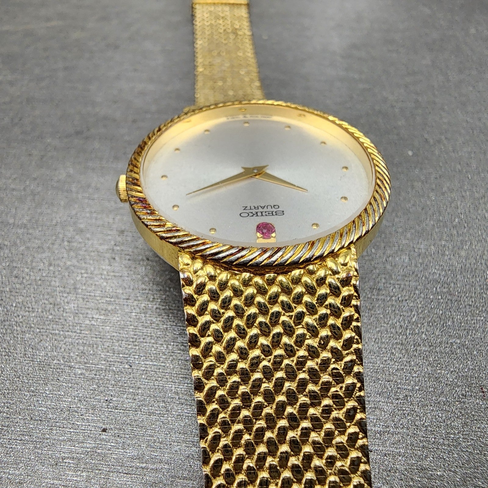 Seiko Watch Men 32mm White Dial Gold Tone Mesh Band READ!! 74307010 New Battery4