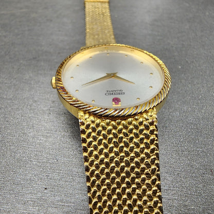Seiko Watch Men 32mm White Dial Gold Tone Mesh Band READ!! 74307010 New Battery4