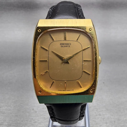 Seiko Watch Men 28mm Gold Dial Gold Tone Rectangle 8620-5029 New Battery Vintage0