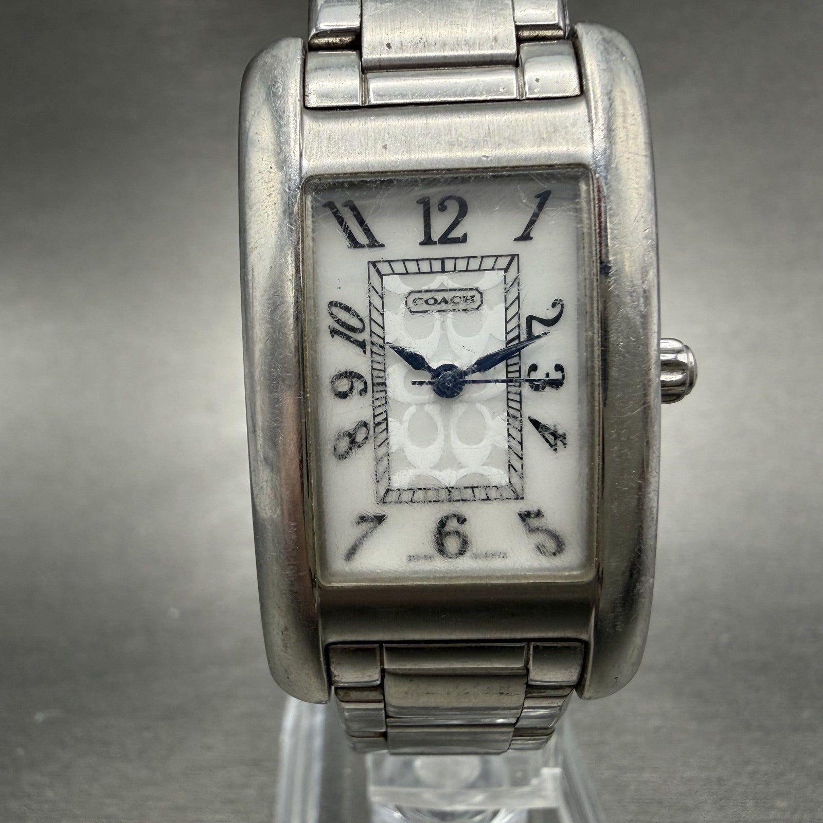 Coach Lexington Tank Watch Women 23mm MOP Dial Silver Tone Rectangle New BattABC0