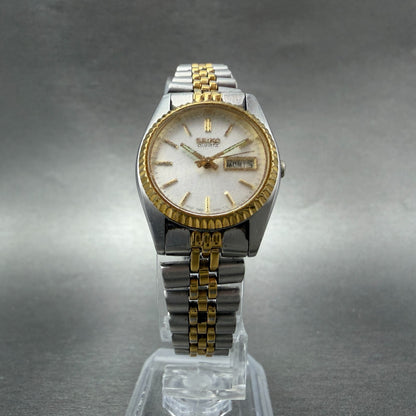 Seiko Watch Women 25mm White Dial Two Tone Daydate Round 7n83-0041 New Batt NM825