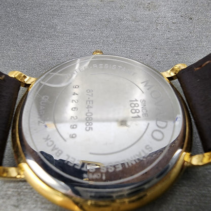 Movado Watch Men 34mm Gold Dial Gold Tone Round 87E40885 Leather New Battery9