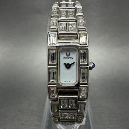 Bulova Tank Watch Women 14mm White Dial Silver Tone Crystal Accent 96L22 NewBat0