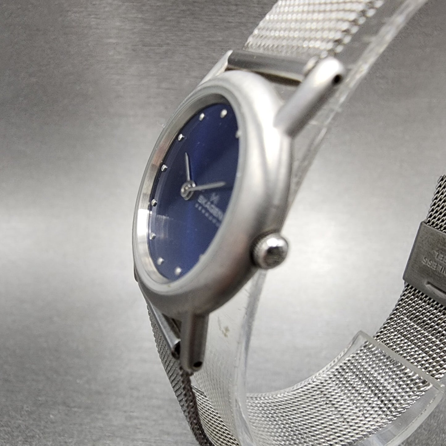 Skagen Watch Women 25mm Blue Dial Silver Tone Round Mesh band P4SSN New Battery2