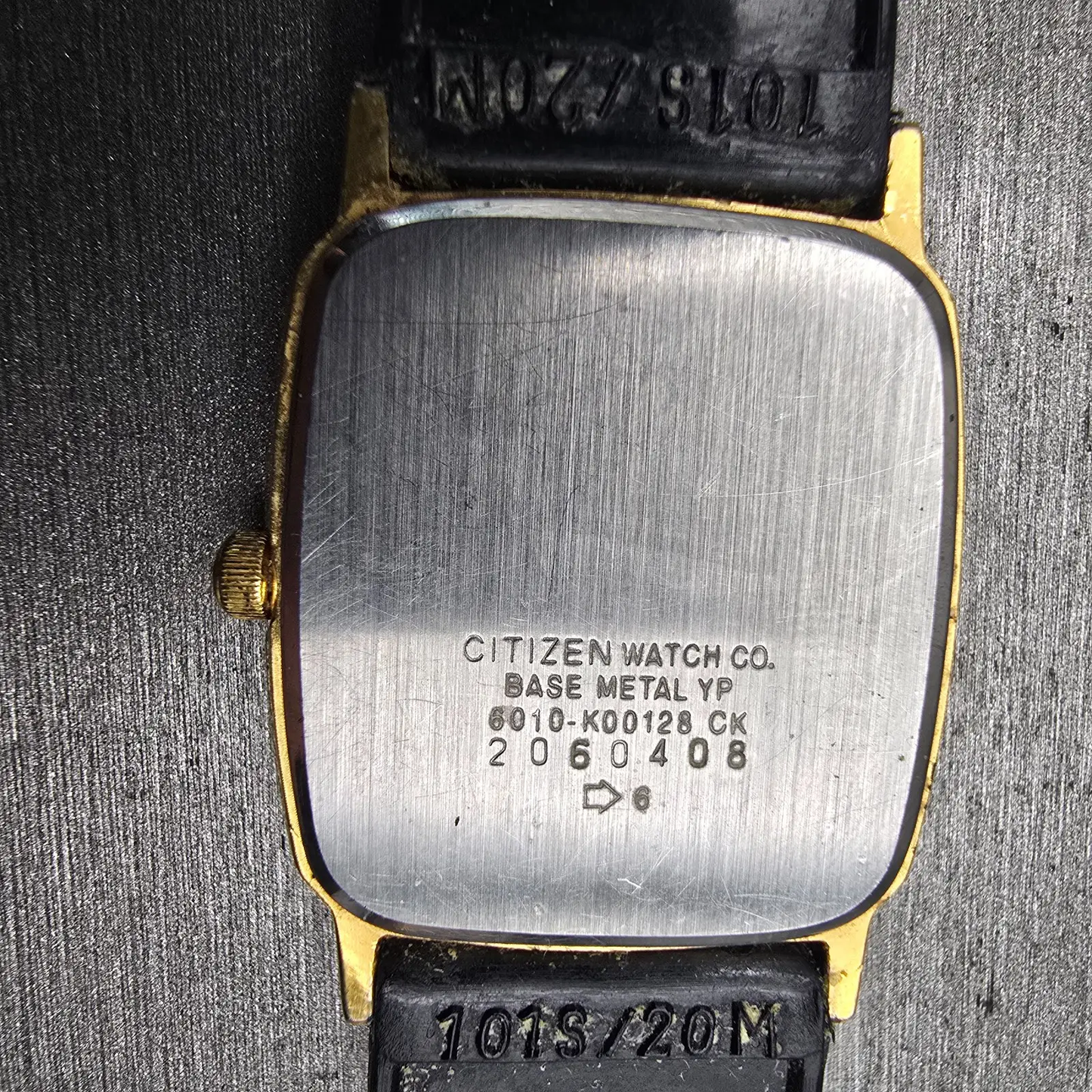 Citizen Watch Men 27mm Black Dial Gold Tone Date Rectangle 6010-K00128 New Batt10