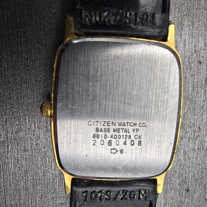 Citizen Watch Men 27mm Black Dial Gold Tone Date Rectangle 6010-K00128 New Batt10