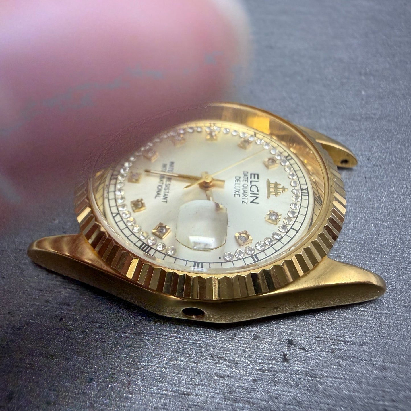 Elgin President Watch Men 35mm Gold Dial Gold Tone Date Round FK-329 PARTS6