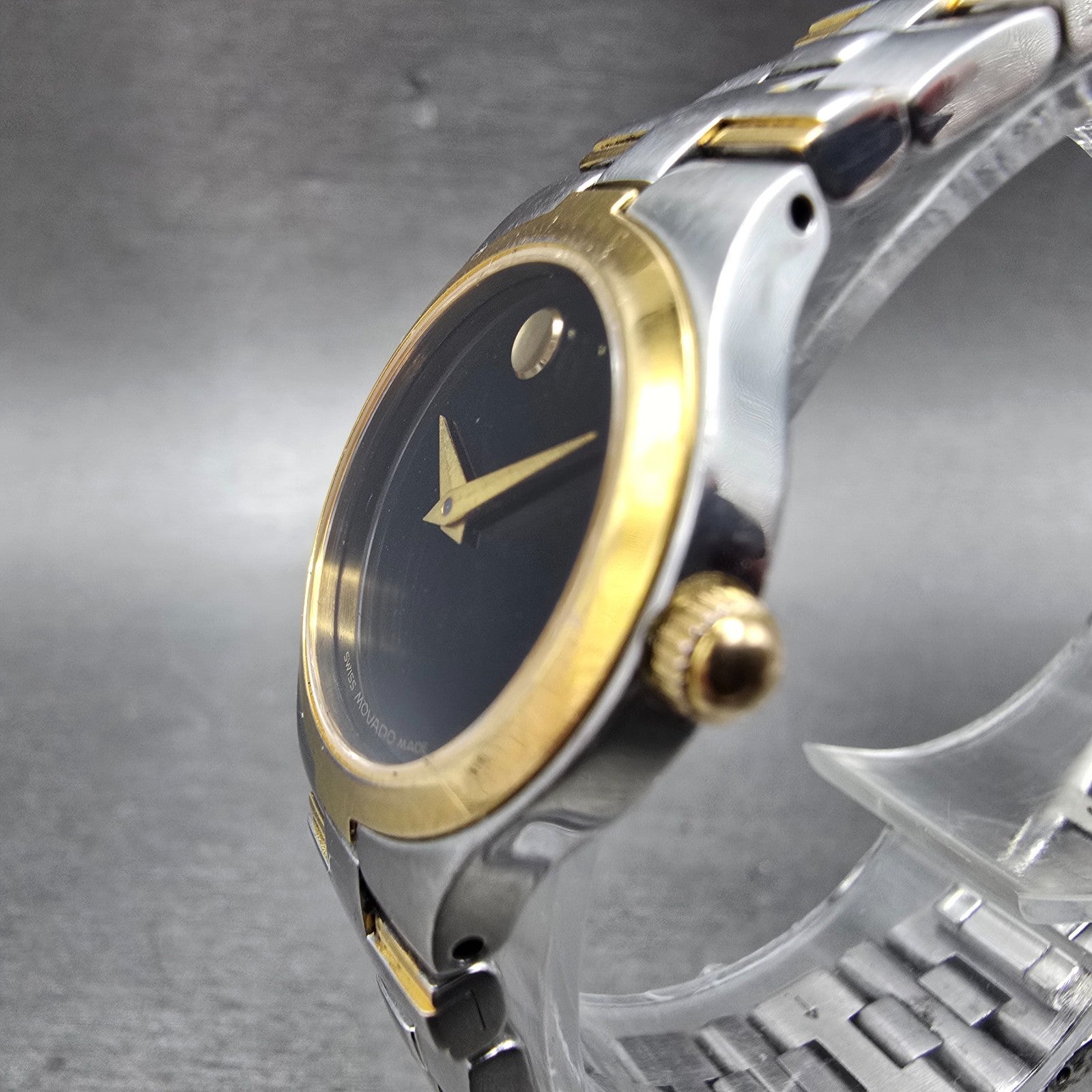 Movado Juro Watch Women 24mm Black Dial Two Tone Round 81 E4 1844 New Battery SD2